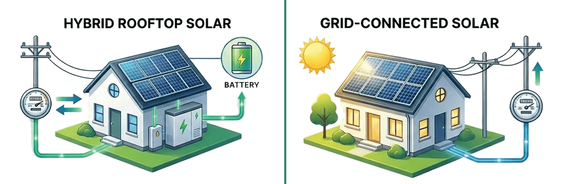 Grid-Connected vs Hybrid Rooftop Solar: Cost, Savings & Loan Impact